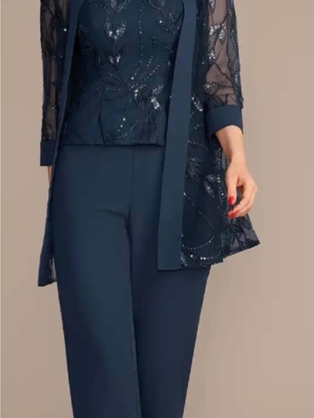 JJs House Navy Embroidered Straight-Leg Trousers mother of bride 3 piece pant